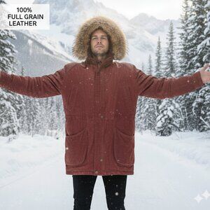 Wilsons Adventure Bound Men's XL Fur Hoodie Full Grain Leather Winter Coat Parka